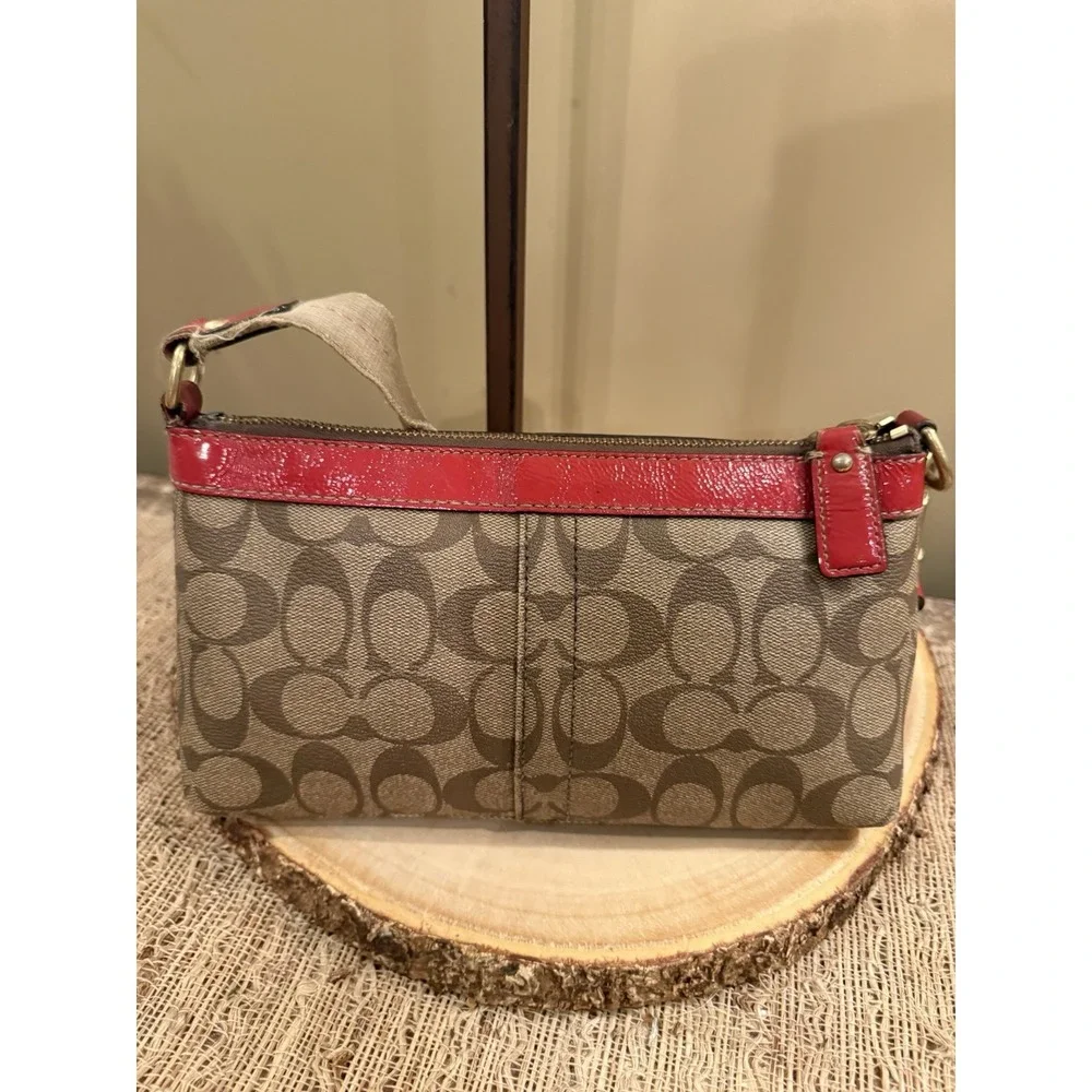 Coach Brown‎ Heritage Jacquard Pink Stripe Red Hobo Shoulder Bag Y2K